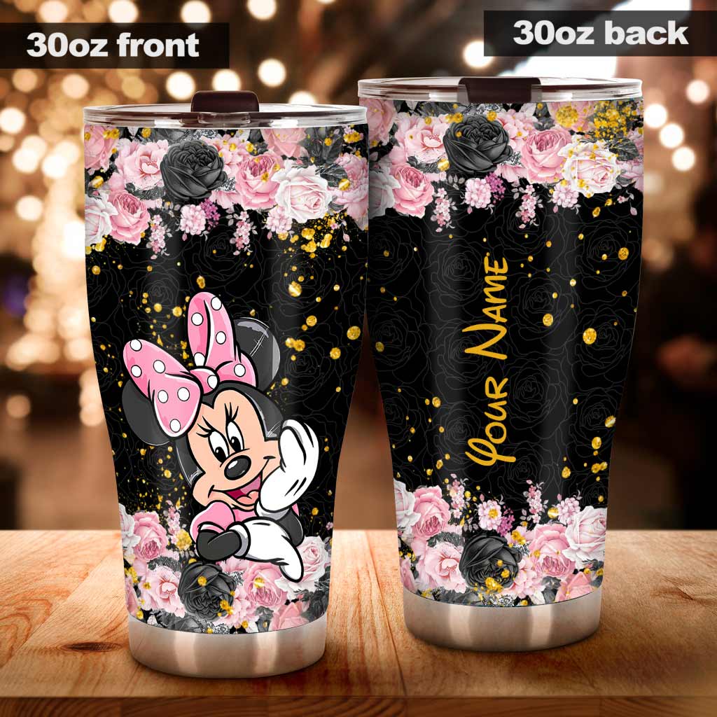 Personalized Black Pink Mouse Ears Tumbler Custom Name Gift Tumbler GradoCreations