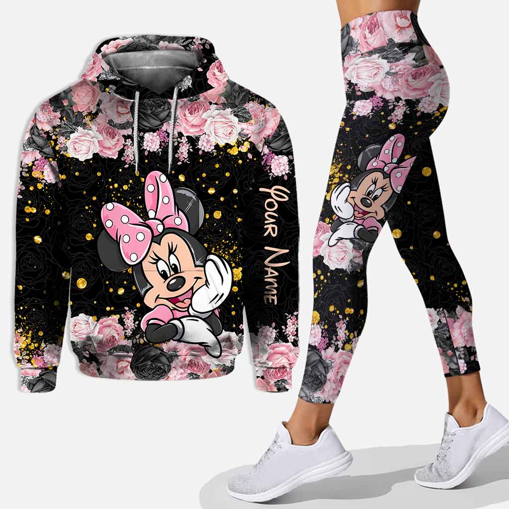 Personalized Black Pink Mouse Ears Hoodie & Leggings Set for Girls Birthday Gift Hoodie & Leggings GradoCreations