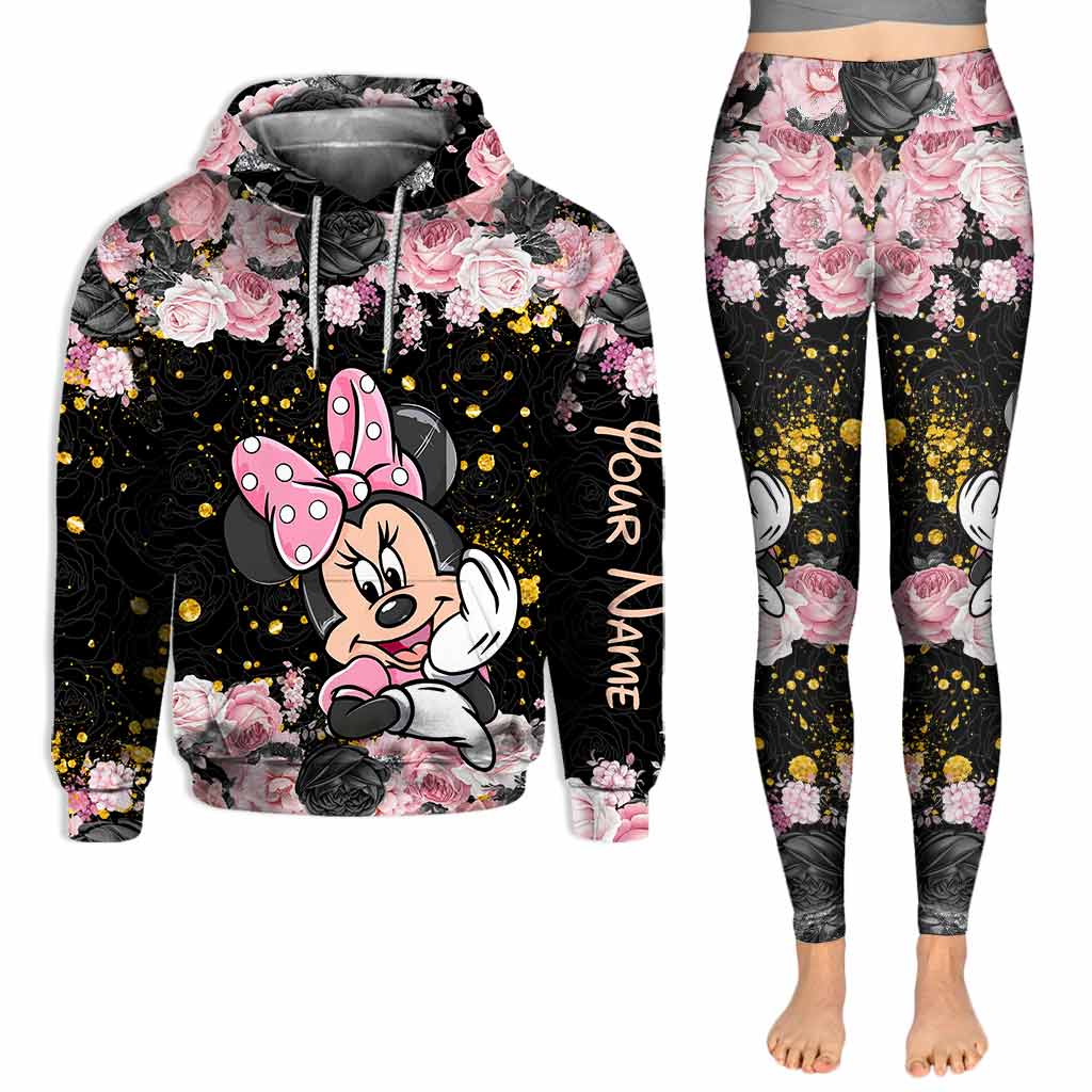 Personalized Black Pink Mouse Ears Hoodie & Leggings Set for Girls Birthday Gift Hoodie & Leggings GradoCreations