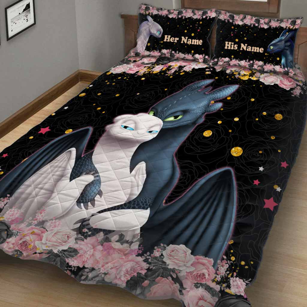 Personalized Dragon Love Story Quilt Set Custom Names Gift for Couples Quilt Set GradoCreations