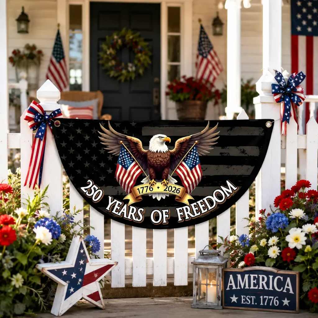 Personalized Non-Pleated Fan Flag Custom Family Name Gift for 4th of July HN590 - Non-Pleated Fan Flag GradoCreations