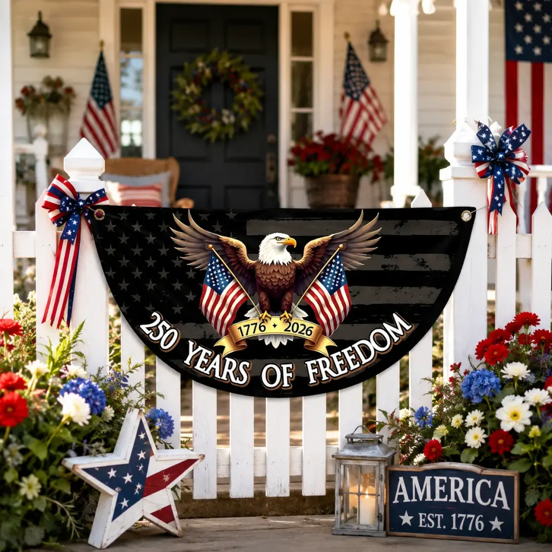 Personalized Non-Pleated Fan Flag Custom Family Name Gift for 4th of July HN590 - Non-Pleated Fan Flag GradoCreations