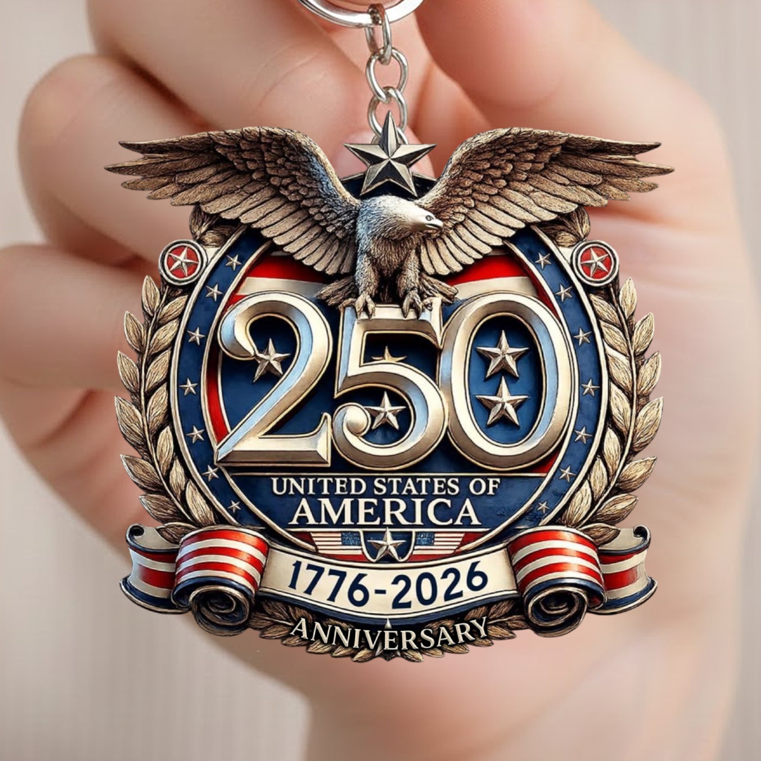 250th Anniversary USA Patriotic Acrylic Keychain Gift GradoCreations