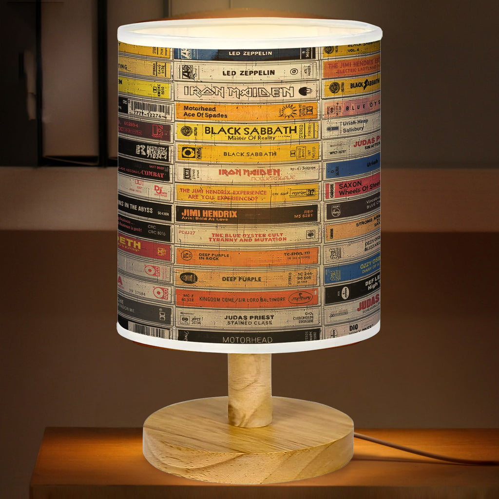 Vintage Rock Music Fabric Lamp with Wood Base for Music Lovers GradoCreations