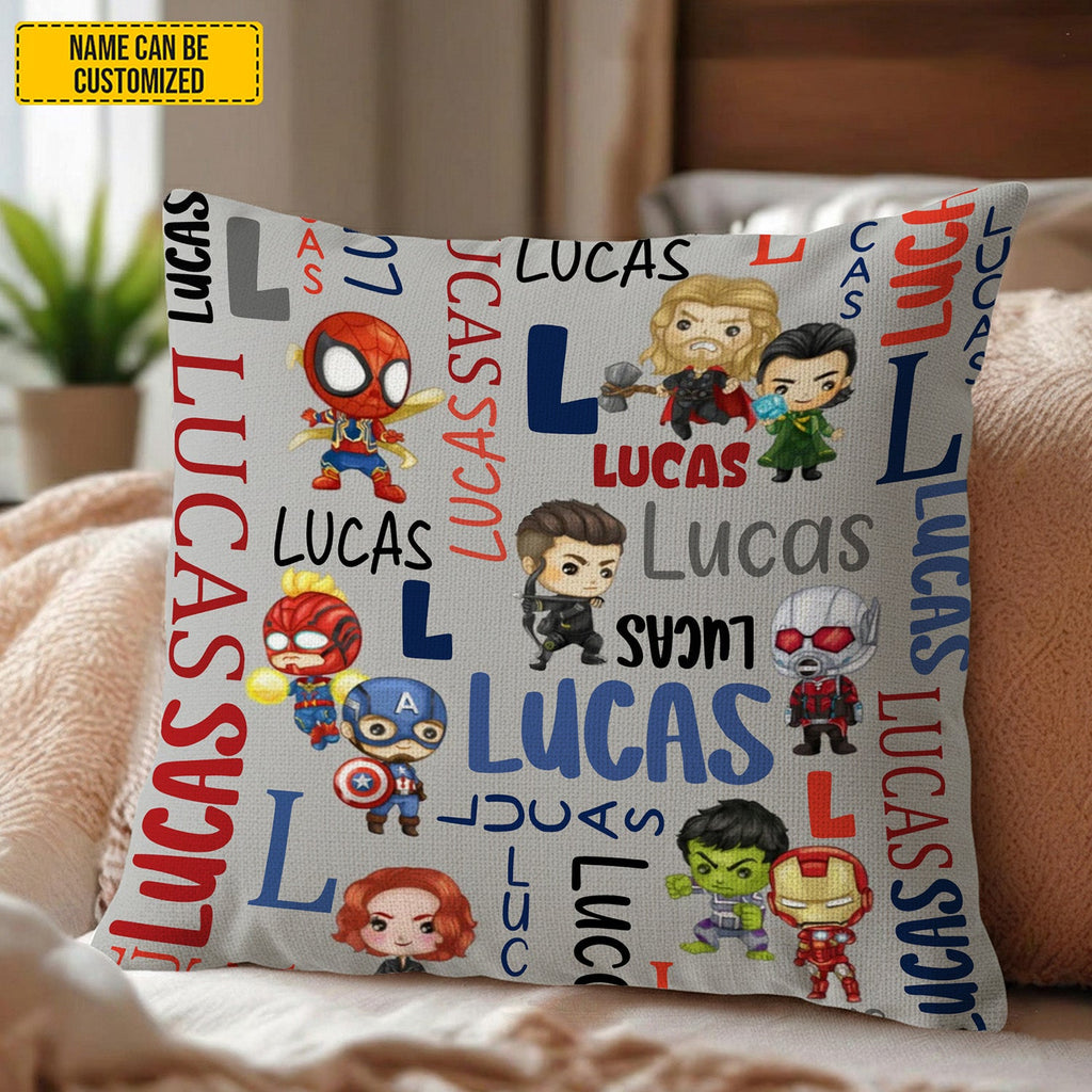 Personalized Kids Pillow with Superhero Design Custom Name Gift GradoCreations