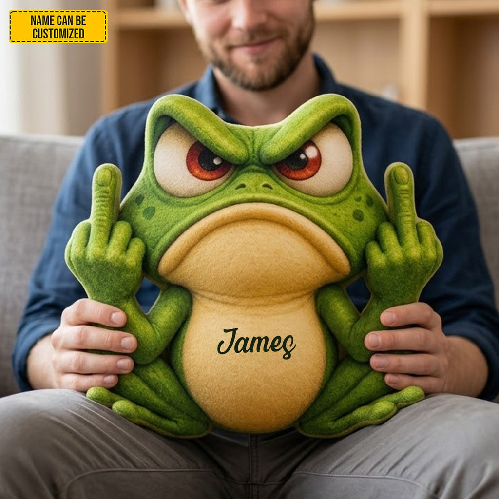 Personalized Grumpy Frog Shaped Pillow Custom Name Gift GradoCreations
