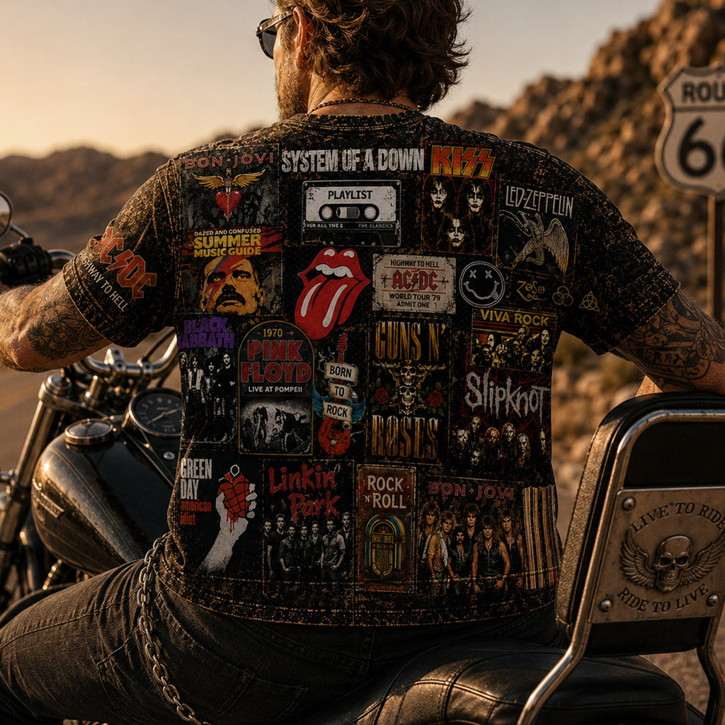 All-Over Print Classic Rock T-Shirt for Music Lovers GradoCreations