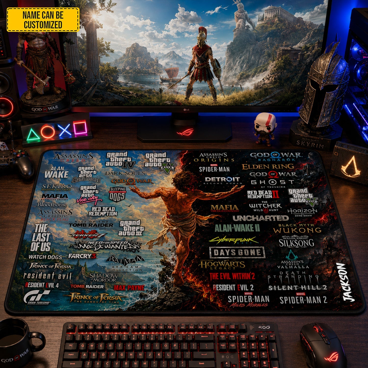 Personalized Gamer Desk Mat Custom Name Gaming Gift for Him GradoCreations
