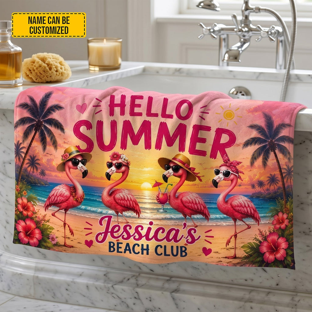 Personalized Flamingo Beach Towel Custom Name Gift for Travelers