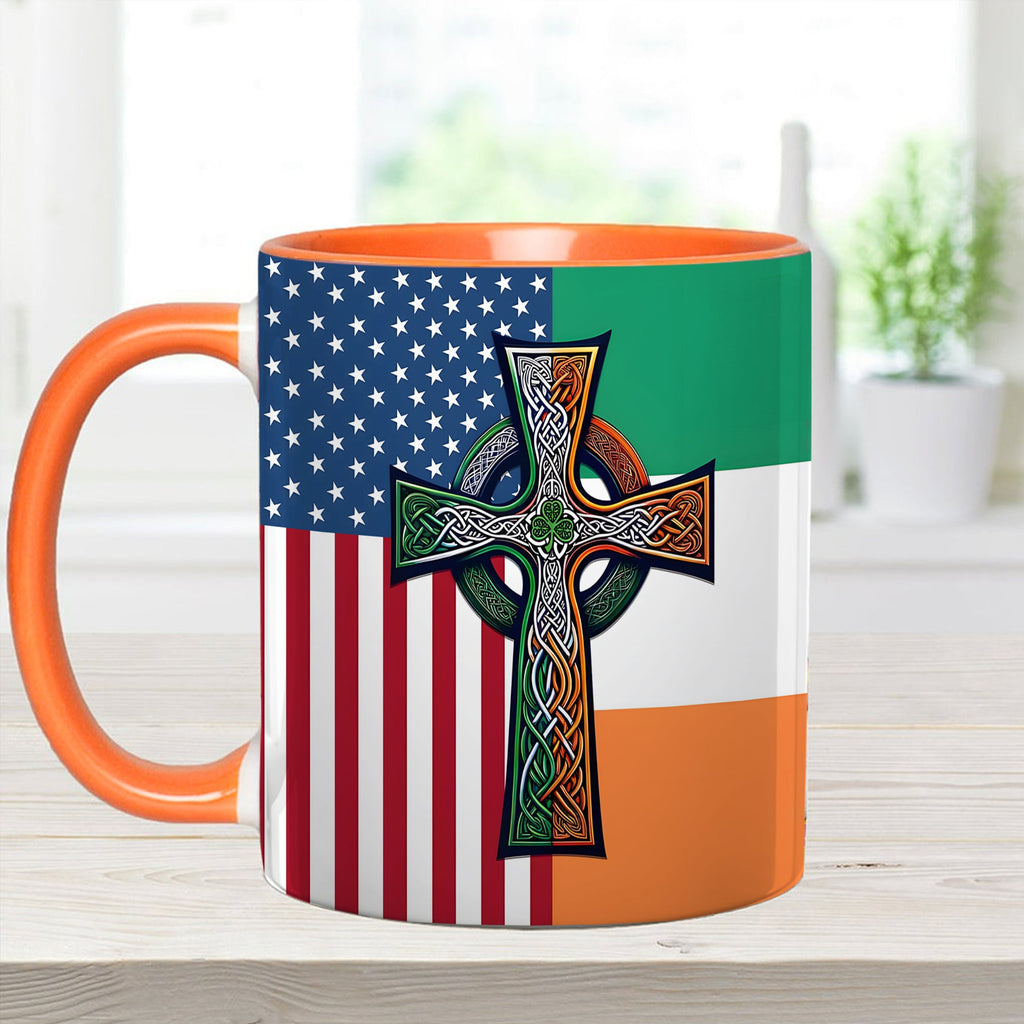 Personalized Irish-American Celtic Cross Accent Mug Gift GradoCreations