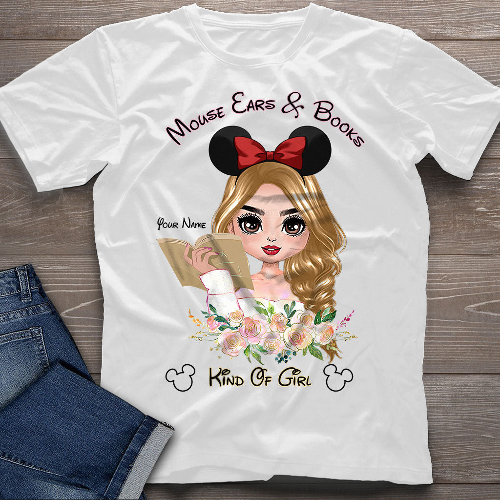 Personalized Mouse Ears & Books T-Shirt for Girls - Custom Name Gift T-shirt & Hoodie GradoCreations