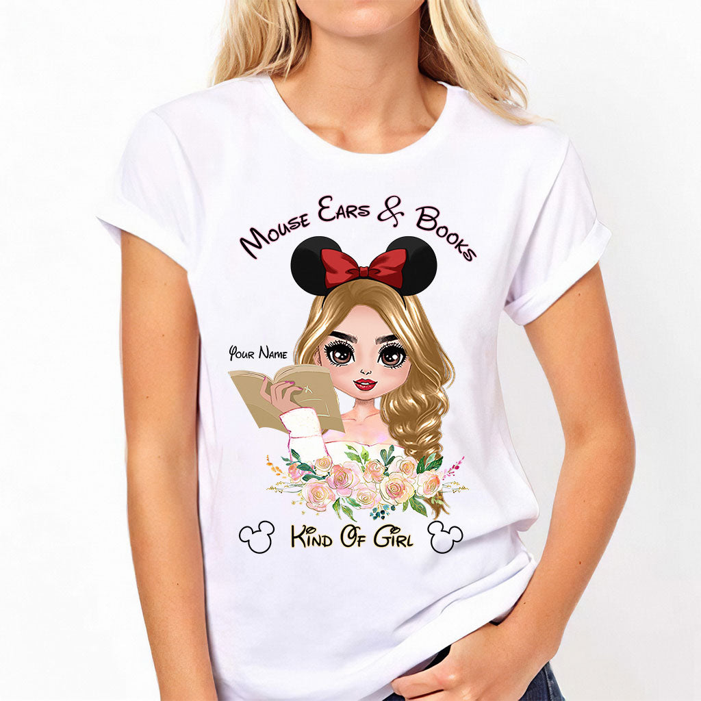 Personalized Mouse Ears & Books T-Shirt for Girls - Custom Name Gift T-shirt & Hoodie GradoCreations