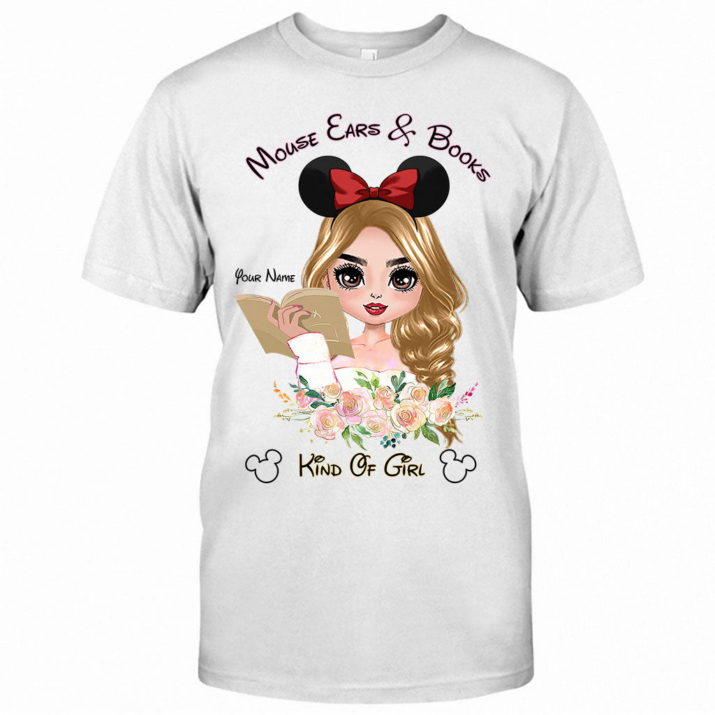 Personalized Mouse Ears & Books T-Shirt for Girls - Custom Name Gift T-shirt & Hoodie GradoCreations