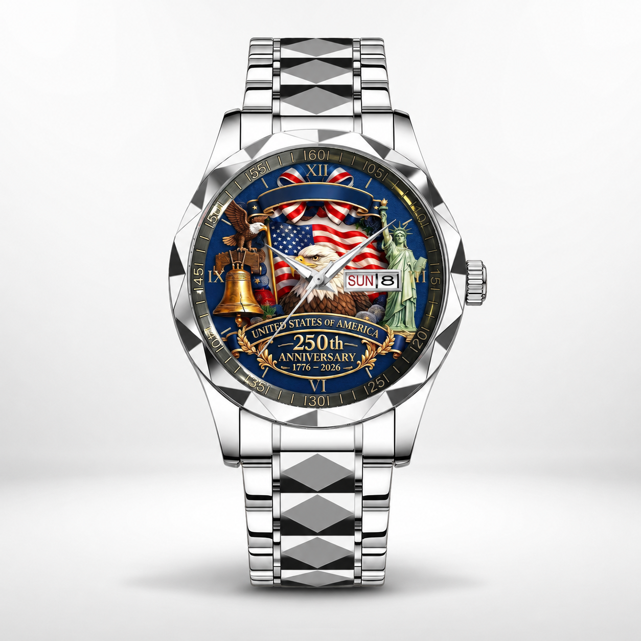 Personalized Men's Wrist Watch with USA 250th Anniversary Design - Gift for Patriots