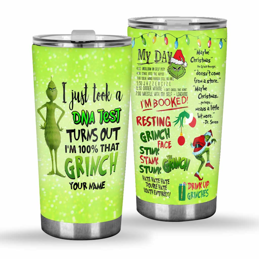 Personalized Grinch DNA Test Tumbler Custom Name Holiday Gift Tumbler GradoCreations