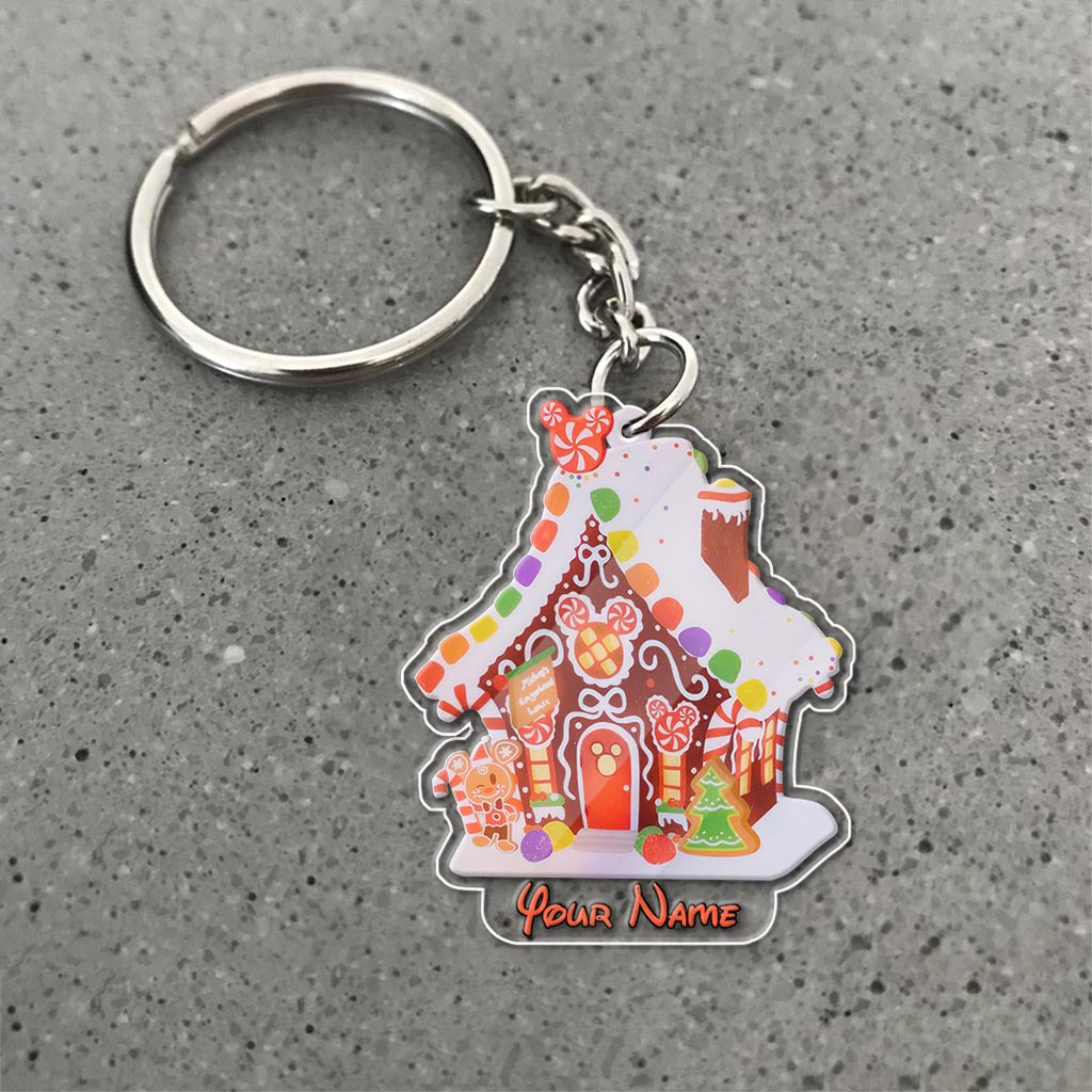 Personalized Gingerbread House Keychain Custom Name Gift Keychain GradoCreations