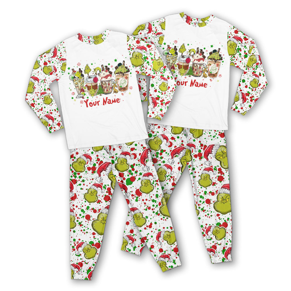 Personalized Christmas Pajamas Set with Grinch Design for Kids and Family Pajamas Set GradoCreations