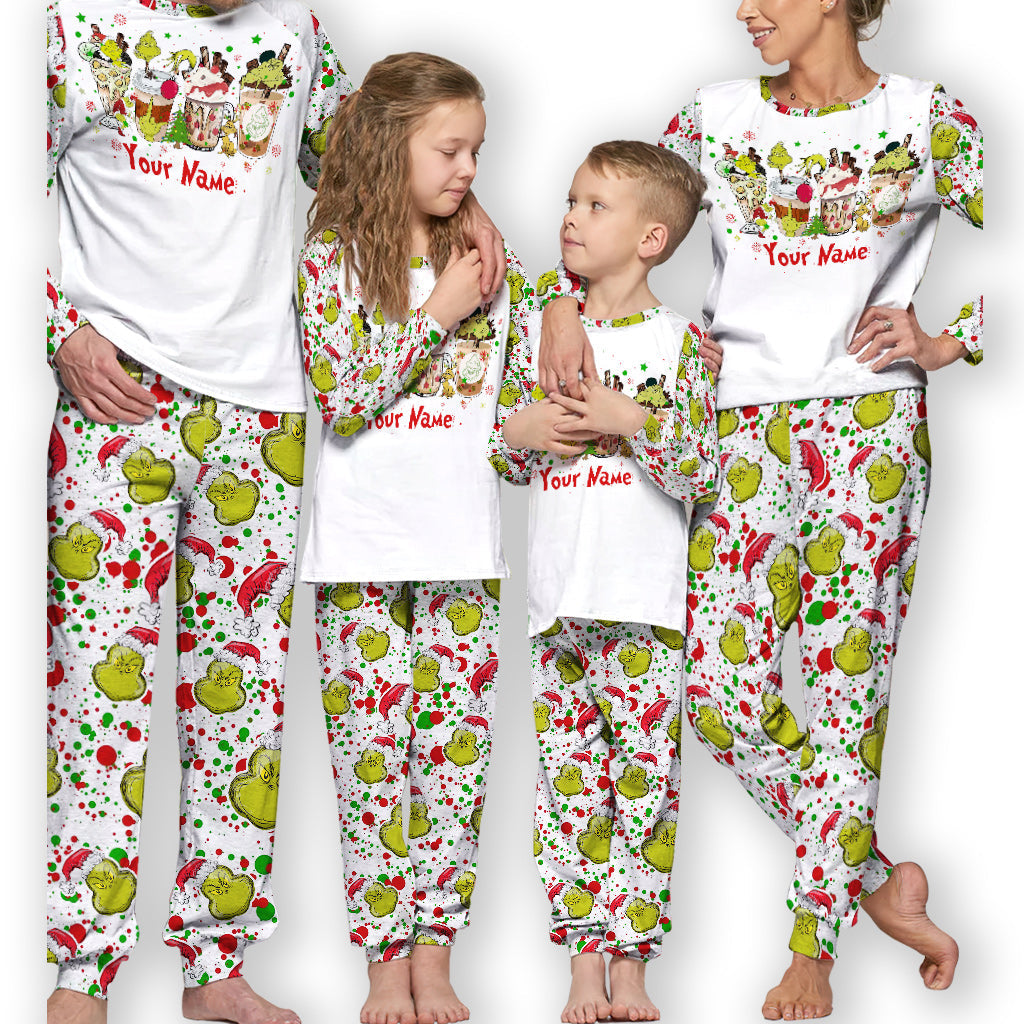 Personalized Christmas Pajamas Set with Grinch Design for Kids and Family Pajamas Set GradoCreations