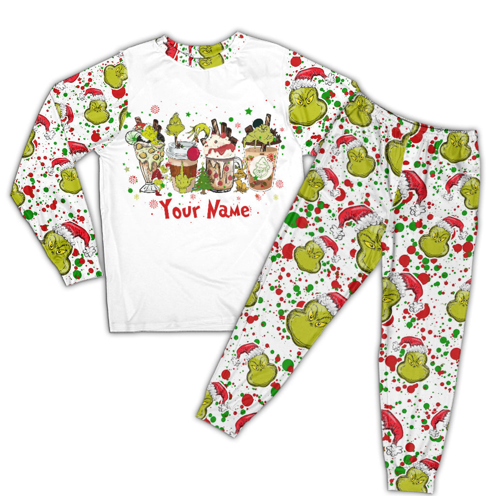 Personalized Christmas Pajamas Set with Grinch Design for Kids and Family Pajamas Set GradoCreations