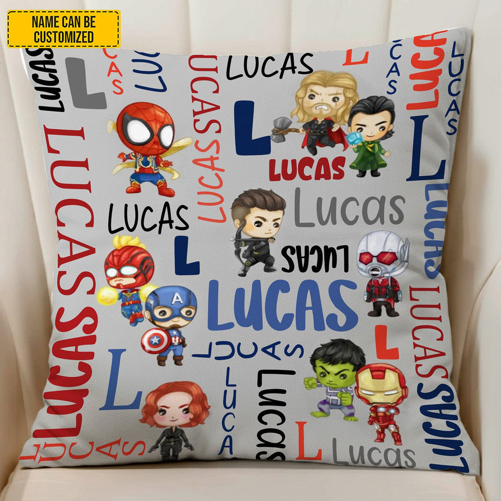Personalized Kids Pillow with Superhero Design Custom Name Gift GradoCreations
