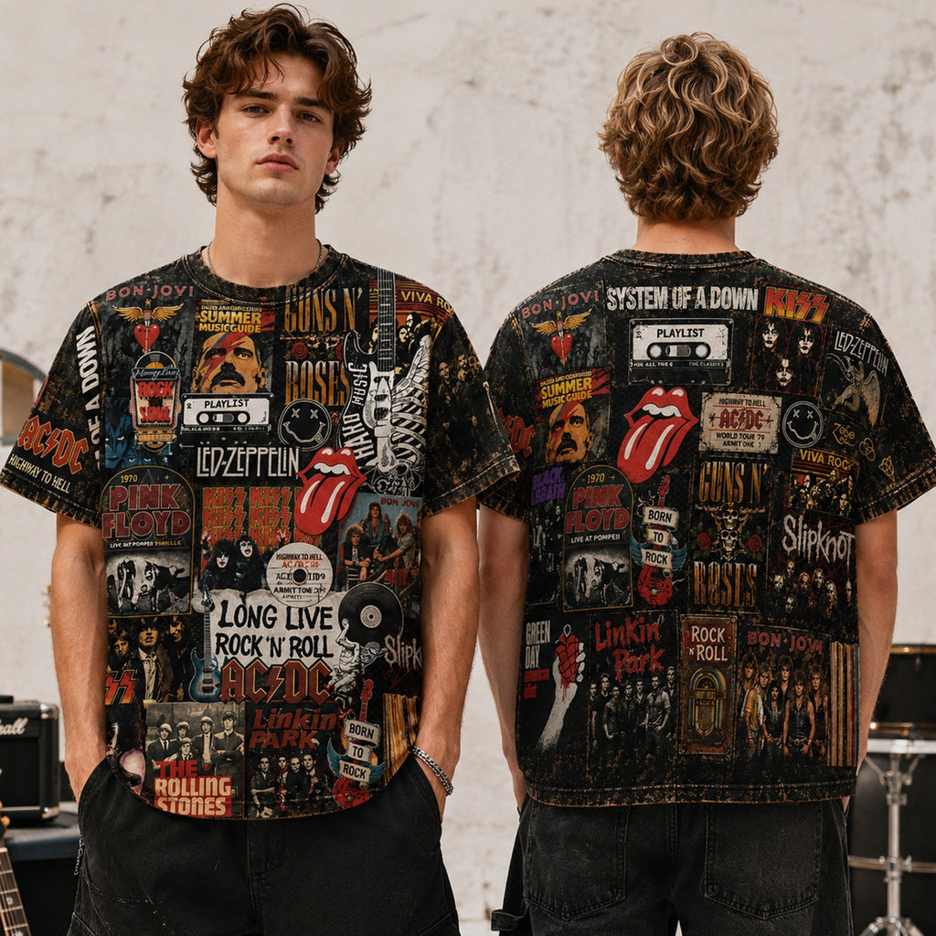 All-Over Print Classic Rock T-Shirt for Music Lovers GradoCreations