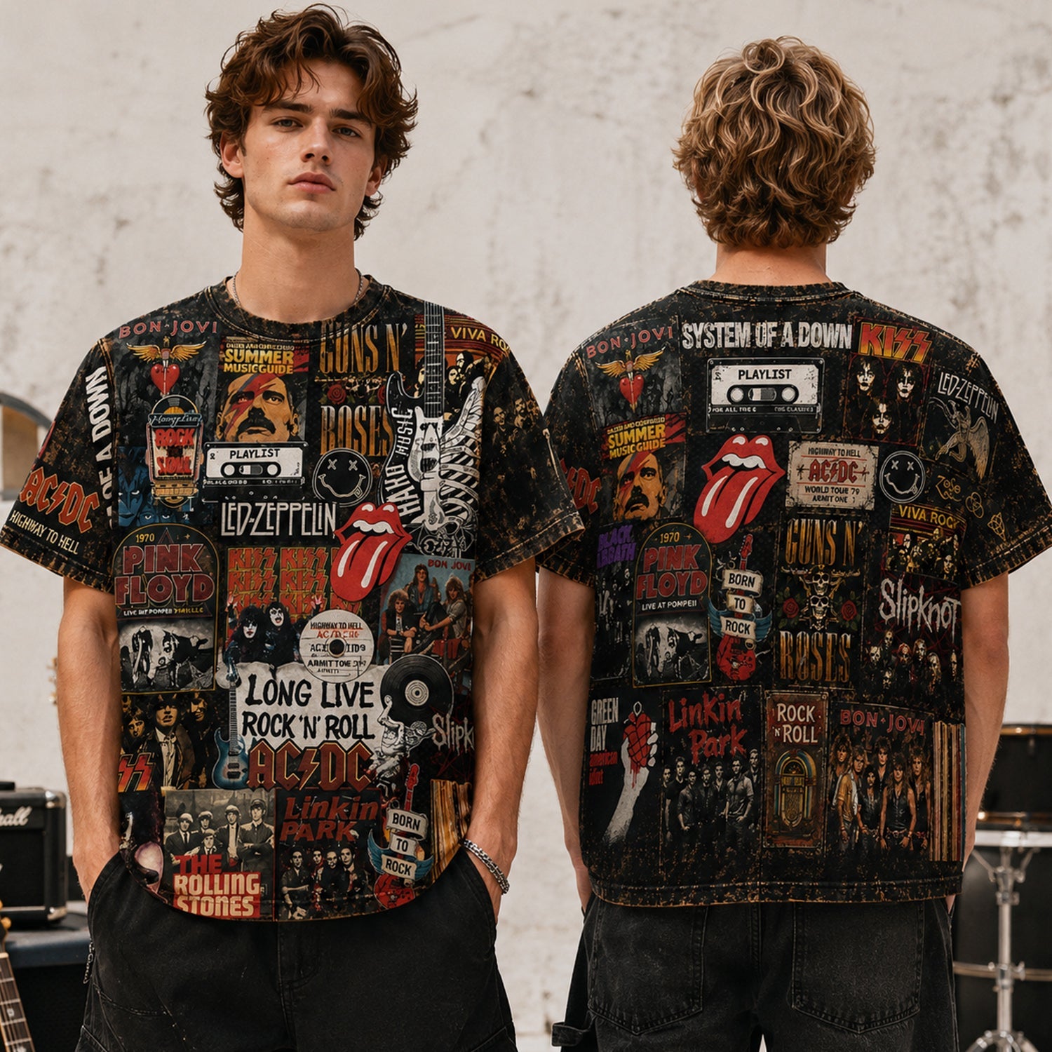 All-Over Print Classic Rock T-Shirt for Music Lovers GradoCreations