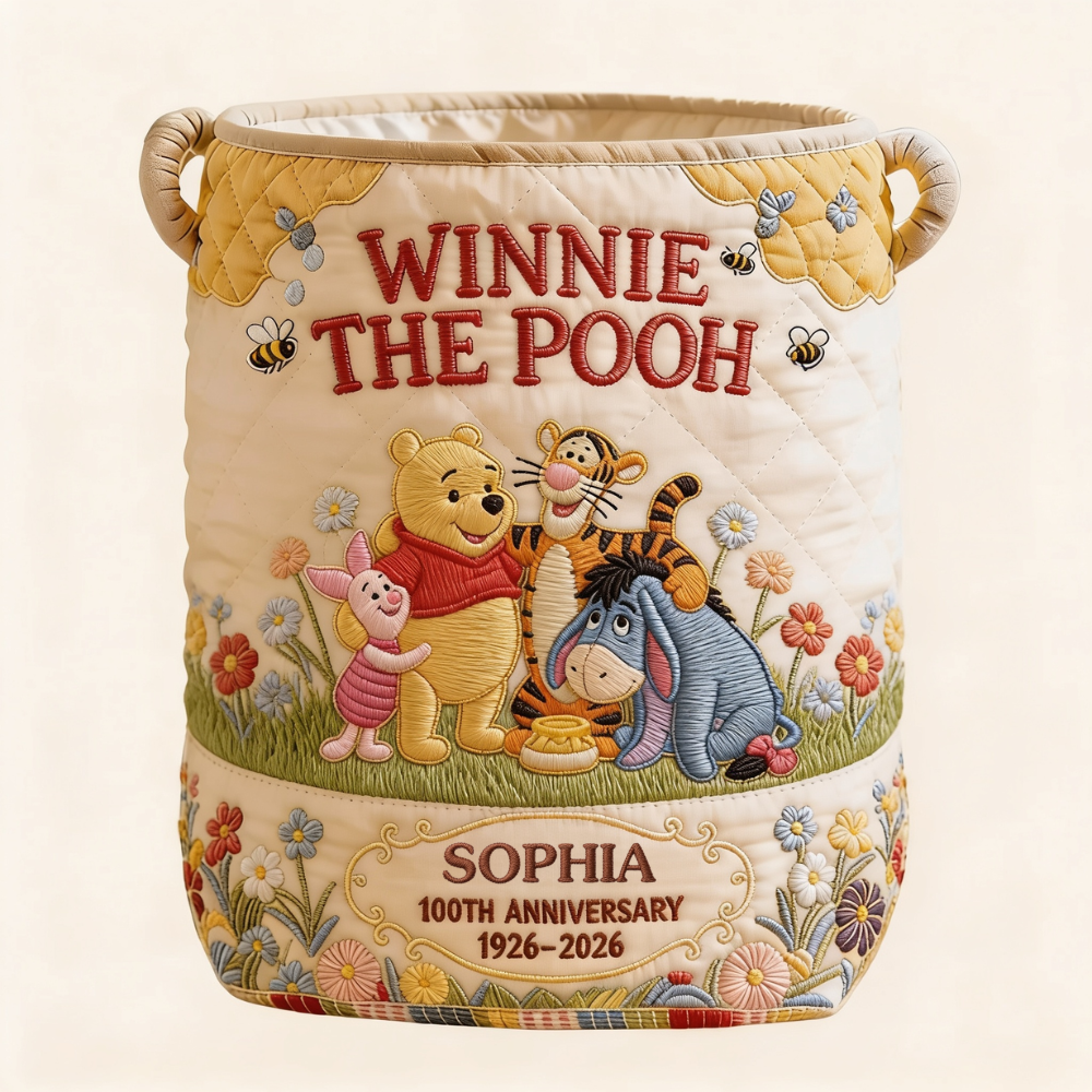 Personalized Quilted Laundry Basket Winnie The Pooh Gift for Mom Quilted Laundry Basket GradoCreations
