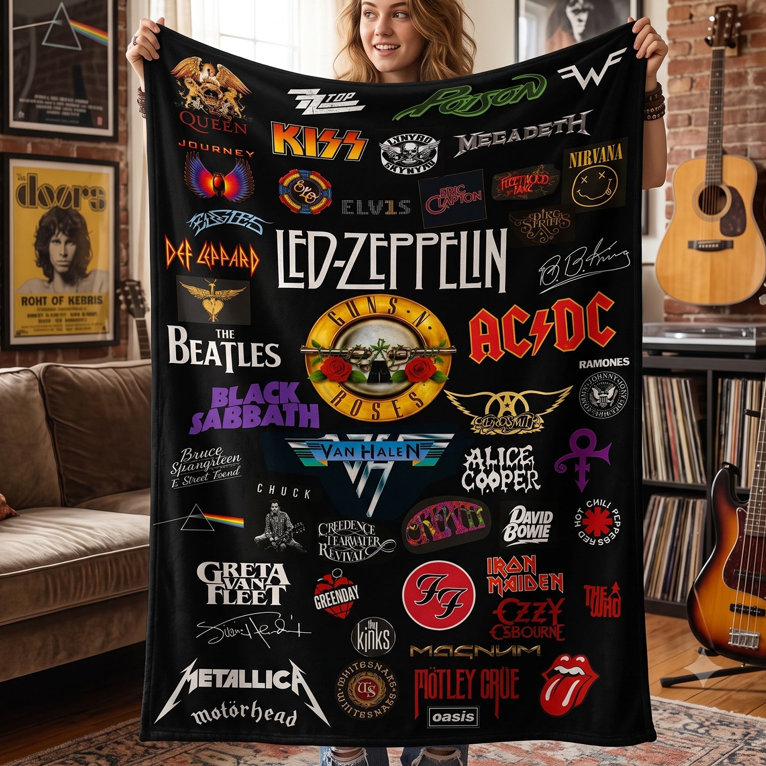 Personalized Classic Rock Legends Blanket Unique Gift GradoCreations