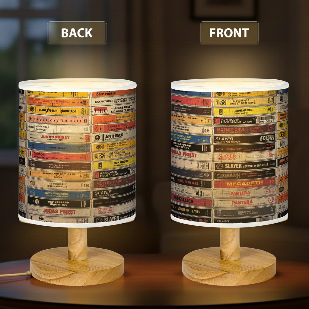 Vintage Rock Music Fabric Lamp with Wood Base for Music Lovers GradoCreations