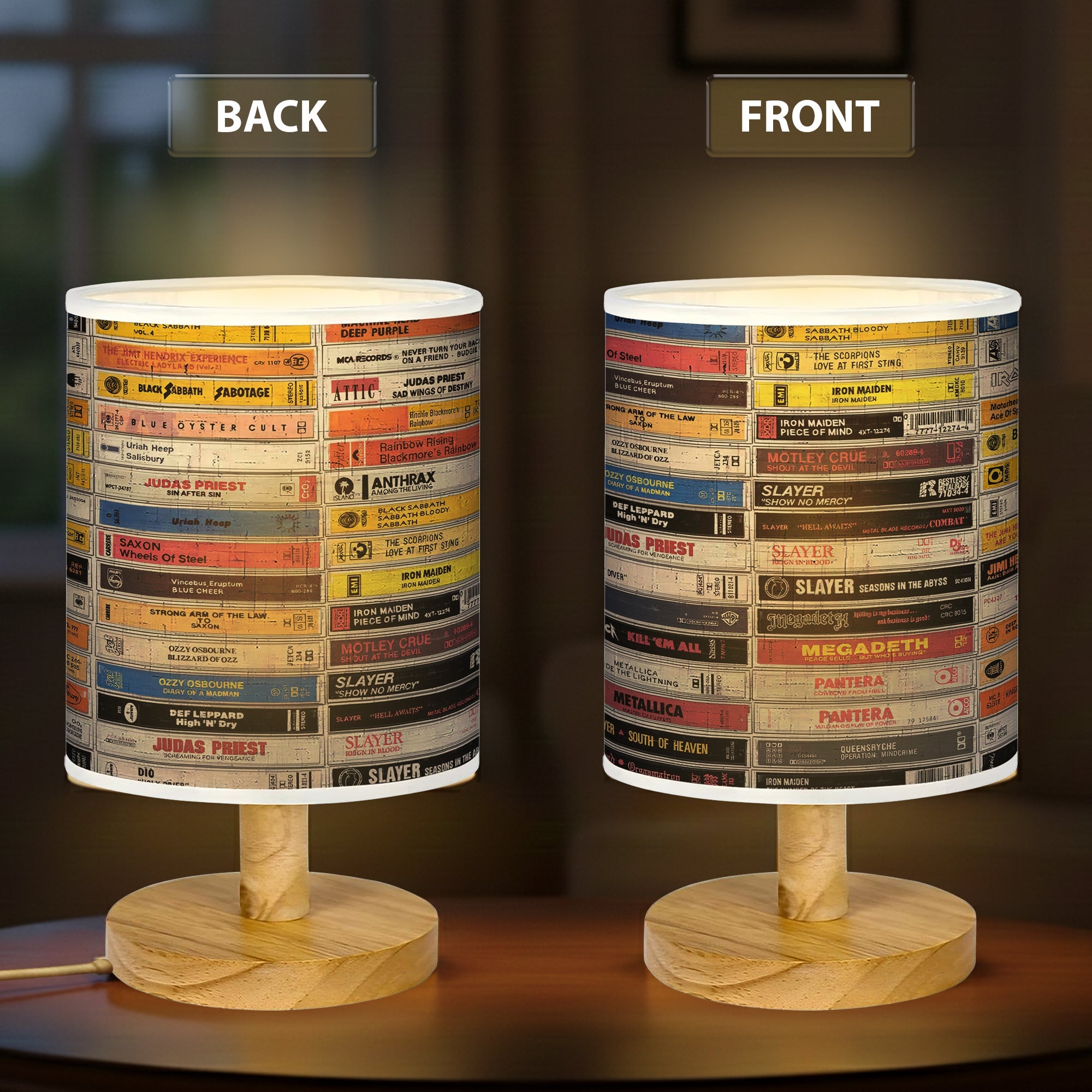 Vintage Rock Music Fabric Lamp with Wood Base for Music Lovers GradoCreations