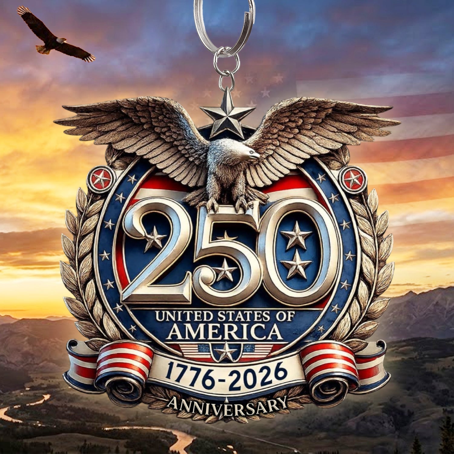 250th Anniversary USA Patriotic Acrylic Keychain Gift GradoCreations
