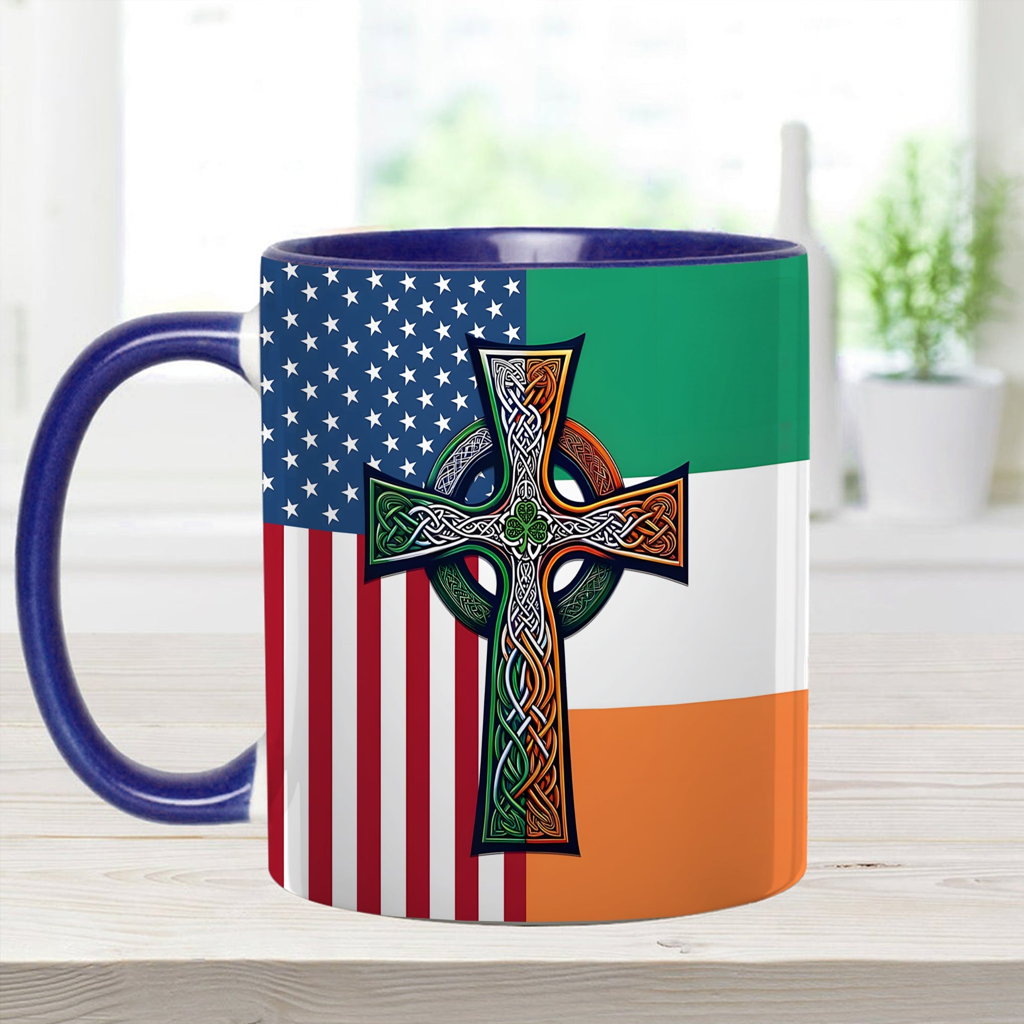 Personalized Irish-American Celtic Cross Accent Mug Gift GradoCreations