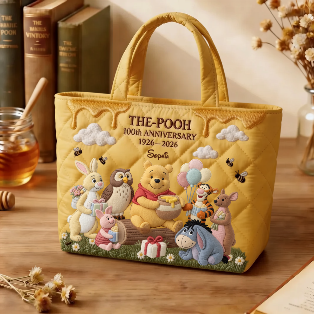 Personalized 100th Anniversary Winnie the Pooh Quilted Tote Bag Gift for Her
