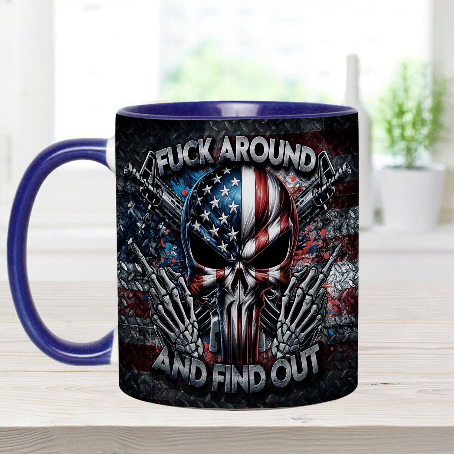 Personalized Ceramic Bold Patriotic Skull Accent Mug Gift GradoCreations