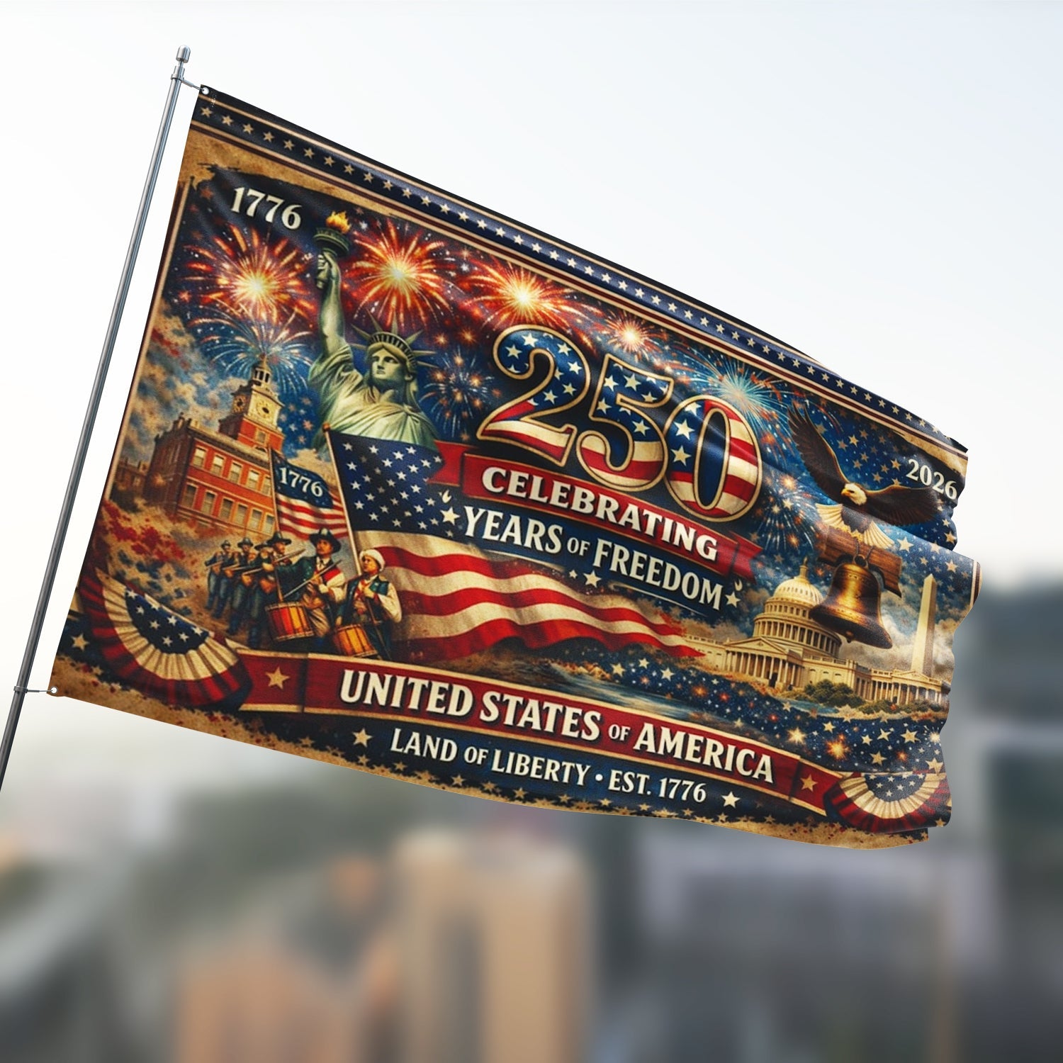 USA 250th Anniversary Flag Double-Sided Patriotic Decor GradoCreations