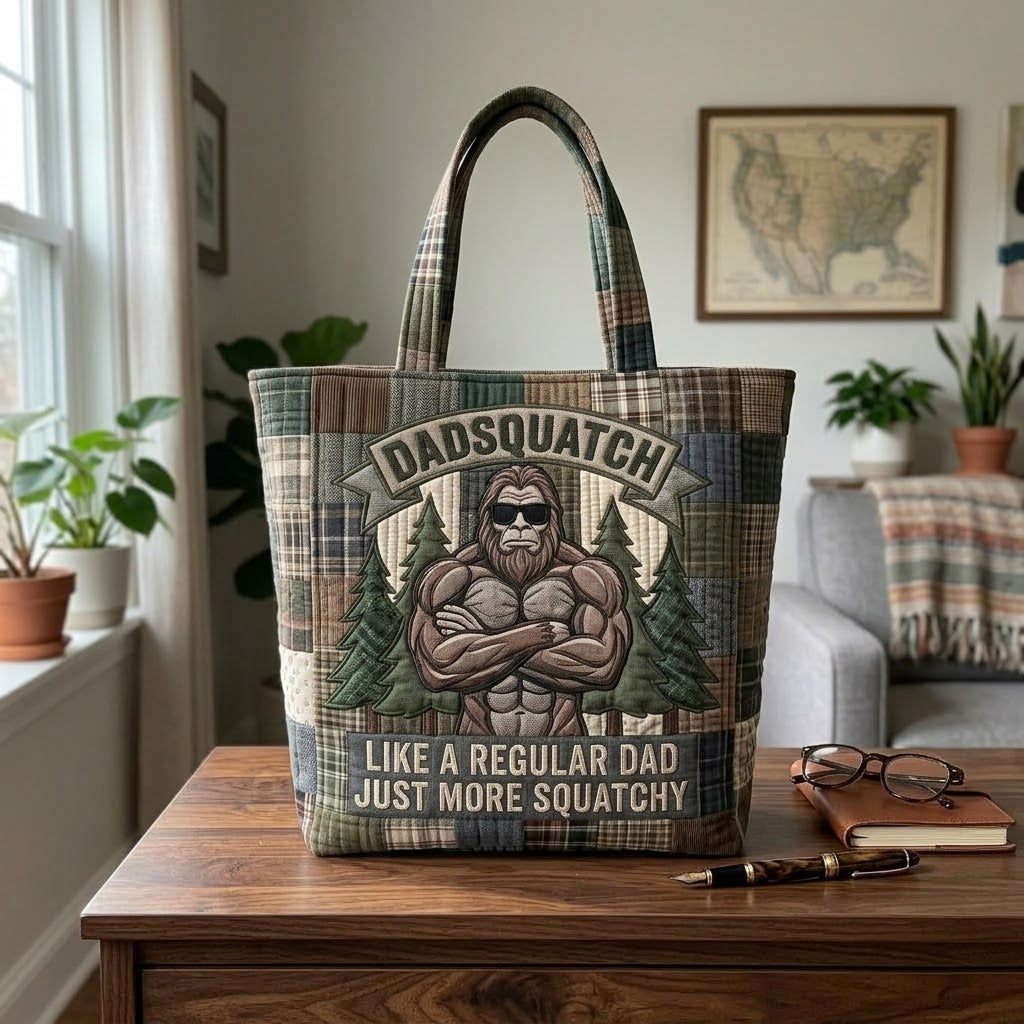 Personalized Dadsquatch Quilted Tote Bag Unique Gift for Dad
