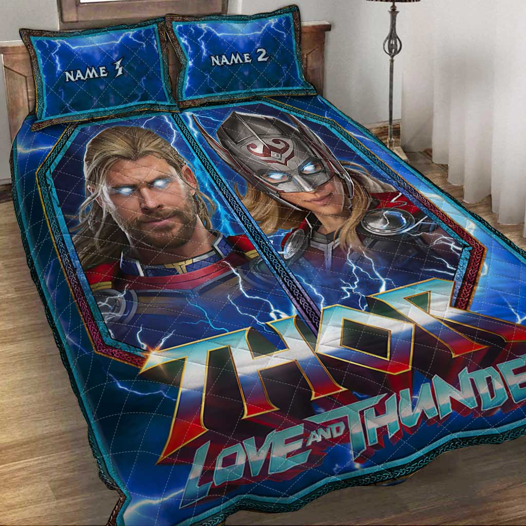 Personalized Thor Love and Thunder Quilt Set Custom Names Gift for Couples Quilt Set GradoCreations