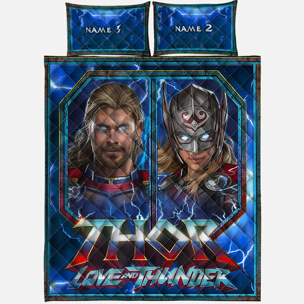 Personalized Thor Love and Thunder Quilt Set Custom Names Gift for Couples Quilt Set GradoCreations