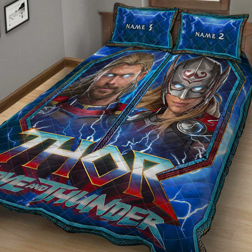 Personalized Thor Love and Thunder Quilt Set Custom Names Gift for Couples Quilt Set GradoCreations