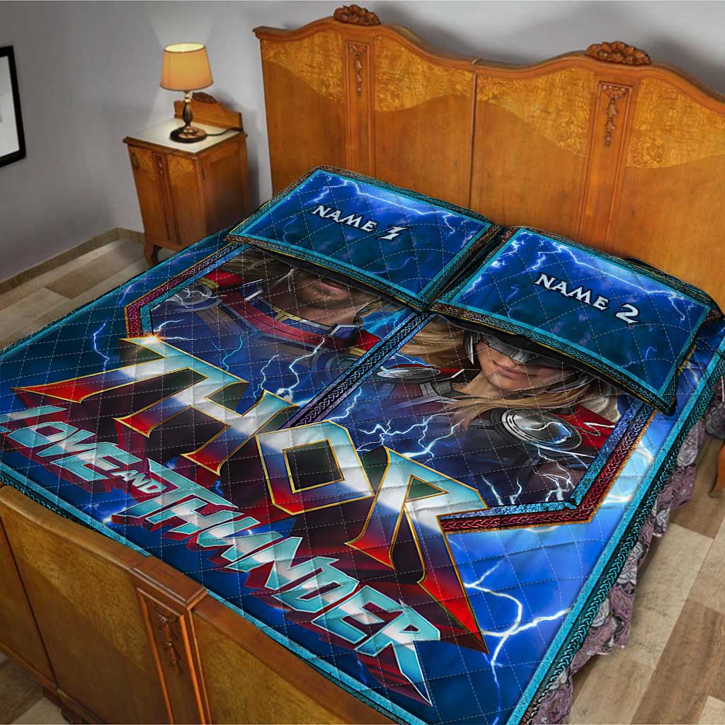 Personalized Thor Love and Thunder Quilt Set Custom Names Gift for Couples Quilt Set GradoCreations