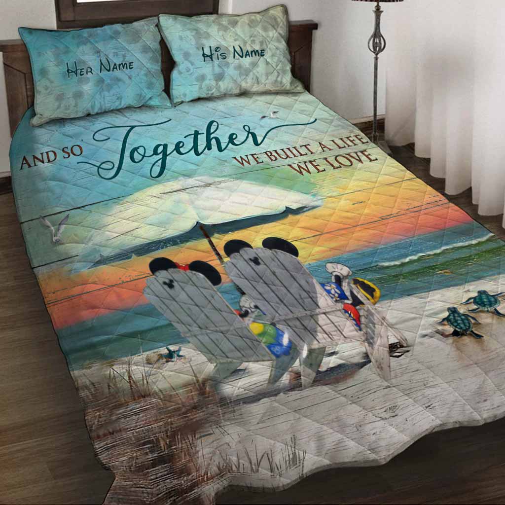 Personalized Beach Themed Quilt Set Custom Names for Couples Quilt Set GradoCreations