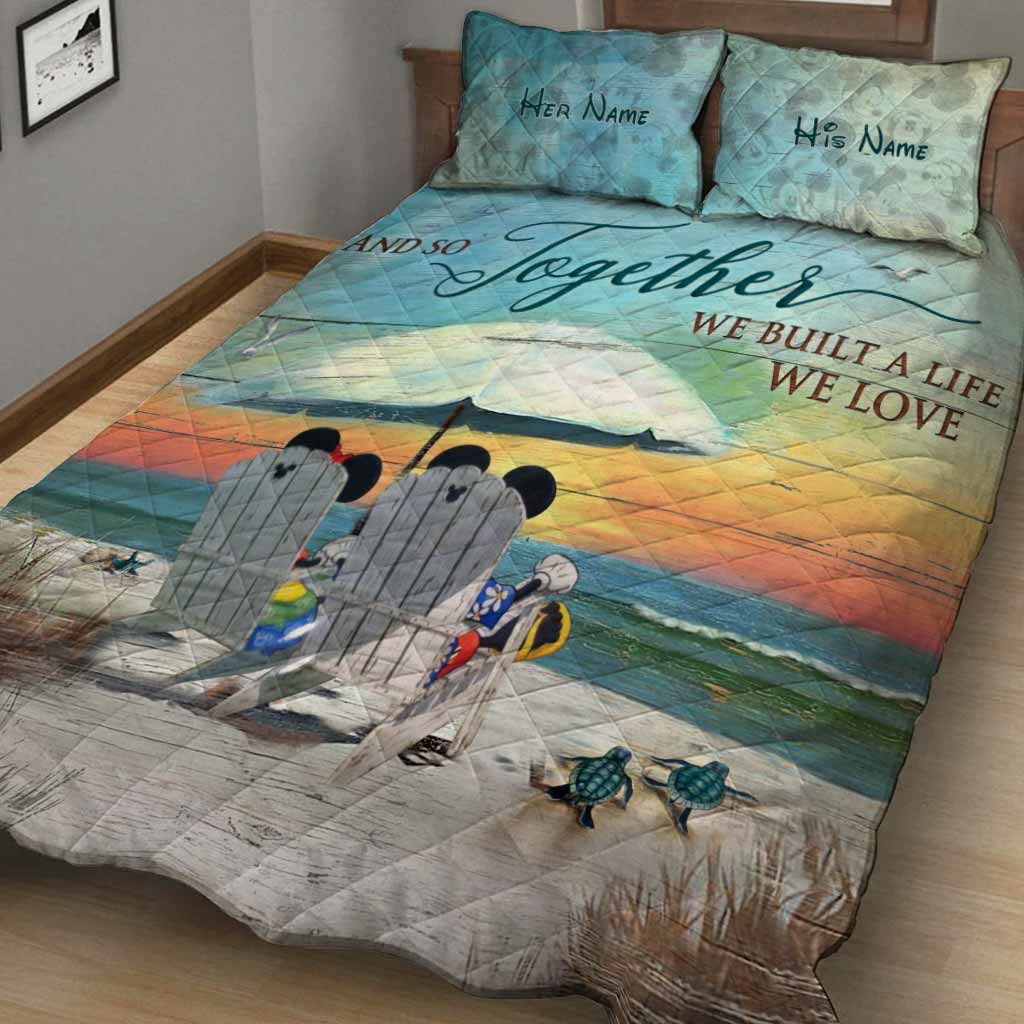 Personalized Beach Themed Quilt Set Custom Names for Couples Quilt Set GradoCreations