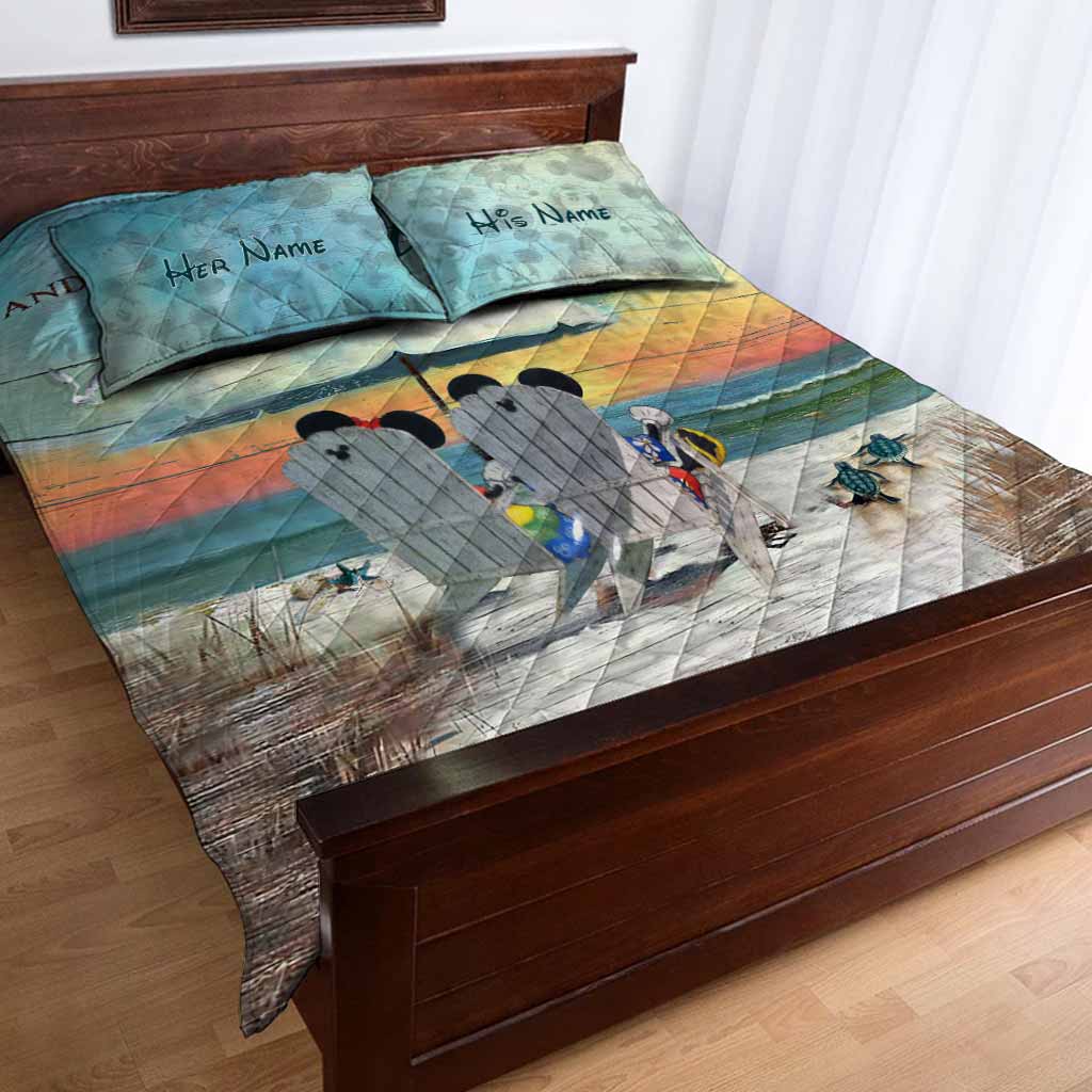Personalized Beach Themed Quilt Set Custom Names for Couples Quilt Set GradoCreations