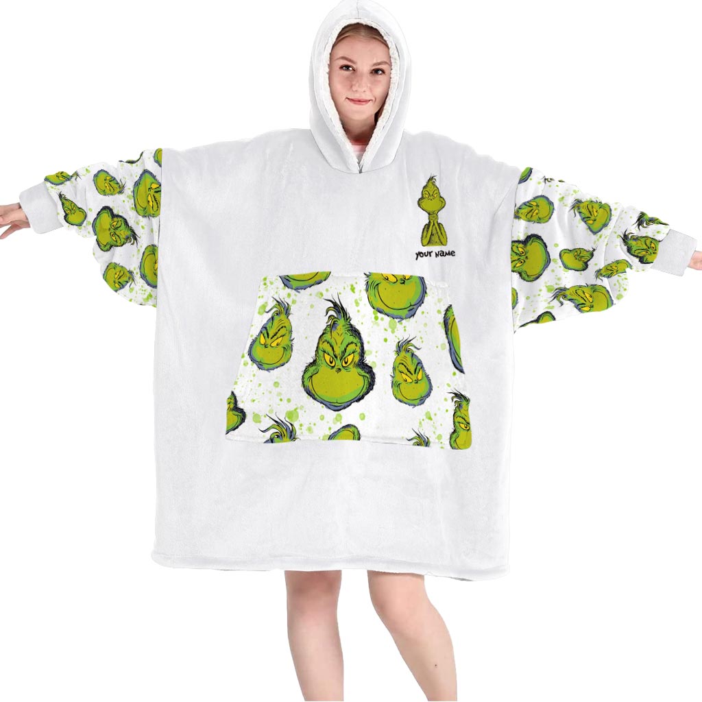 Personalized Grinch Blanket Hoodie Custom Name Gift for Christmas Blanket Hoodie GradoCreations