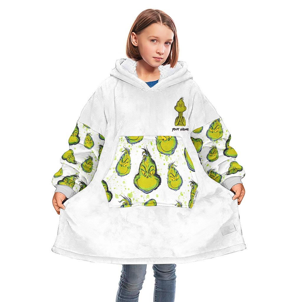 Personalized Grinch Blanket Hoodie Custom Name Gift for Christmas Blanket Hoodie GradoCreations