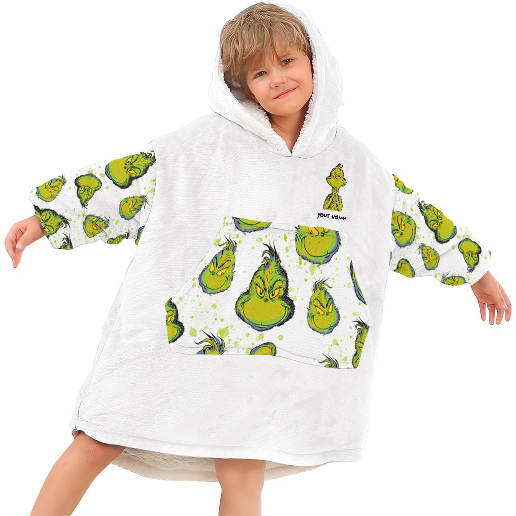 Personalized Grinch Blanket Hoodie Custom Name Gift for Christmas Blanket Hoodie GradoCreations