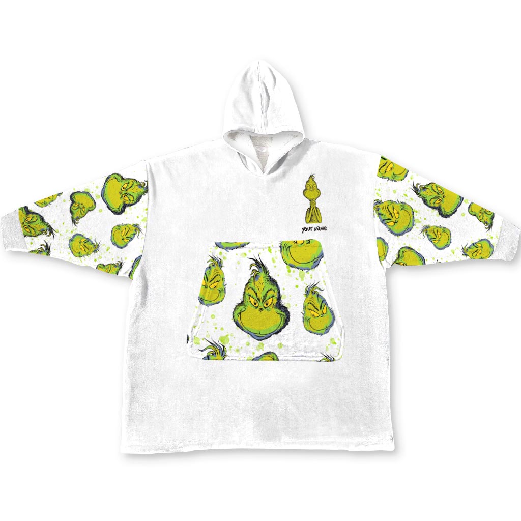 Personalized Grinch Blanket Hoodie Custom Name Gift for Christmas Blanket Hoodie GradoCreations