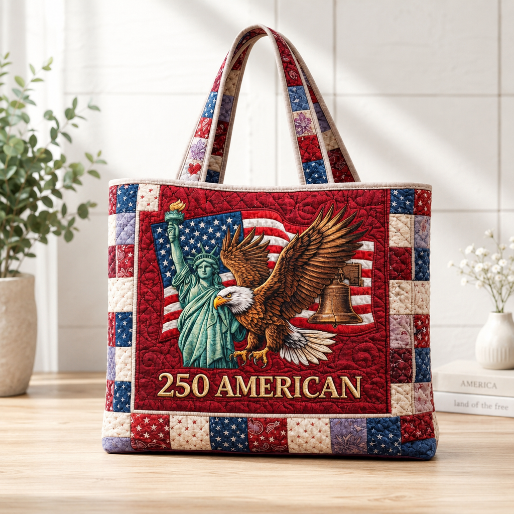 Personalized Patriotic Eagle Quilted Tote Bag Gift for Patriots
