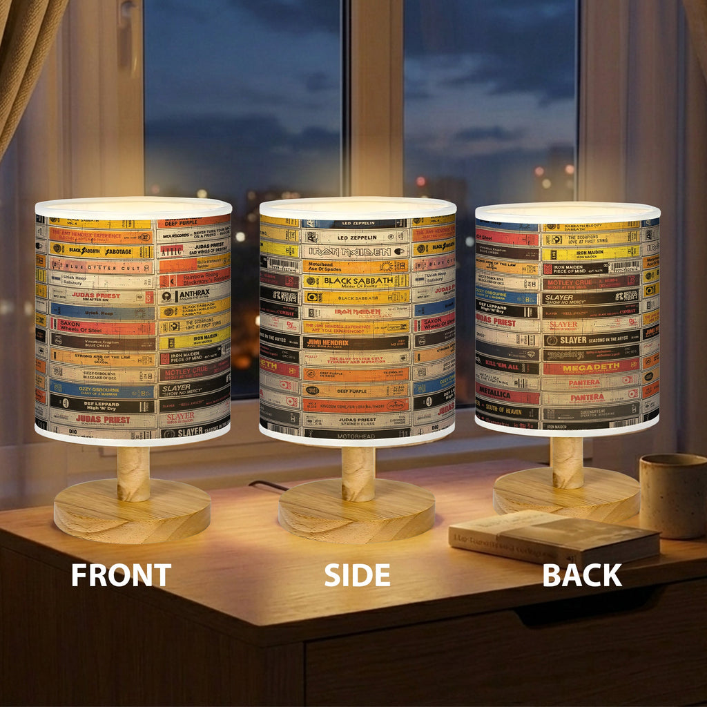 Vintage Rock Music Fabric Lamp with Wood Base for Music Lovers GradoCreations