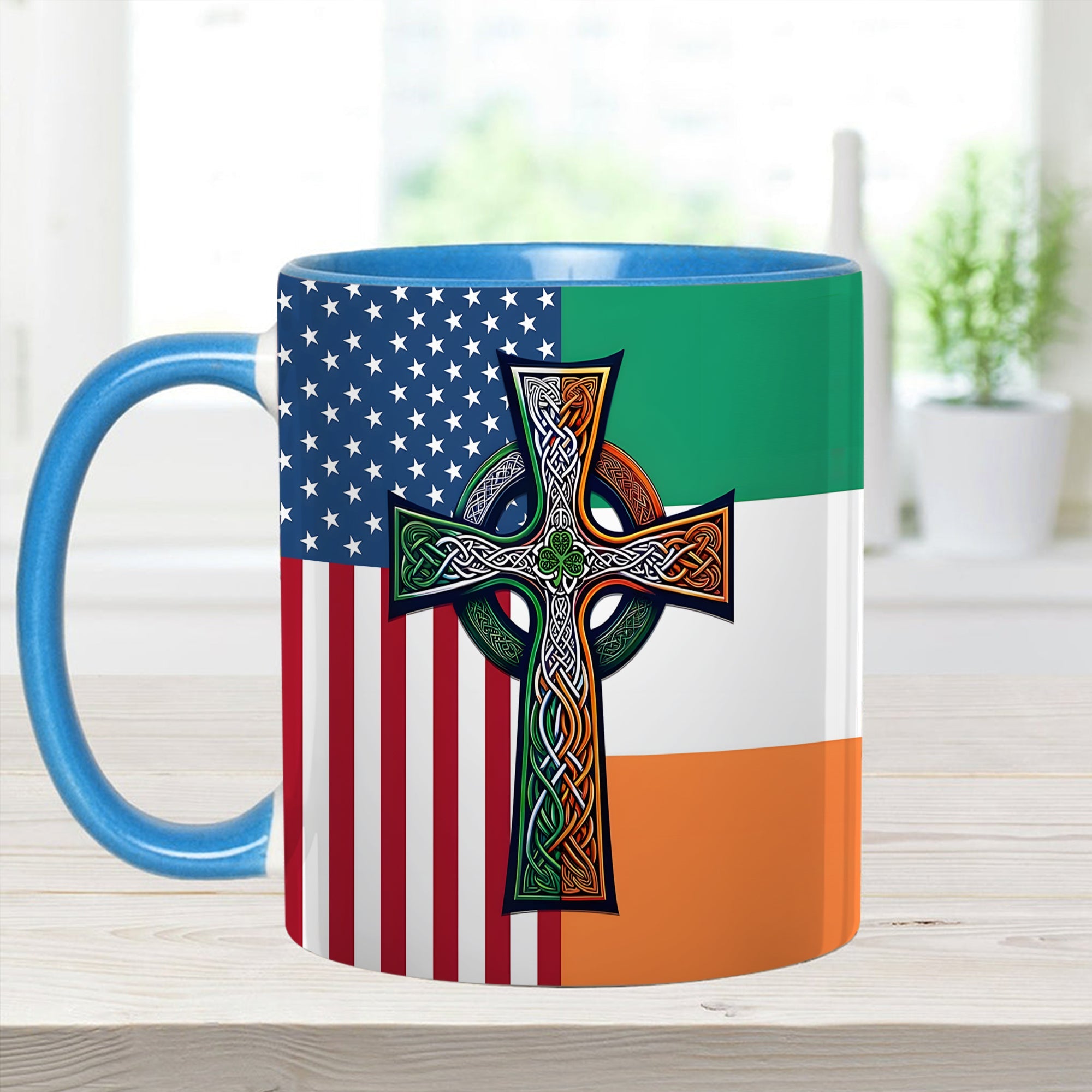 Personalized Irish-American Celtic Cross Accent Mug Gift GradoCreations